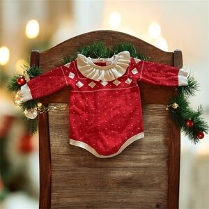 Cat & Jack Red and Cream Christmas knit Bodysuit